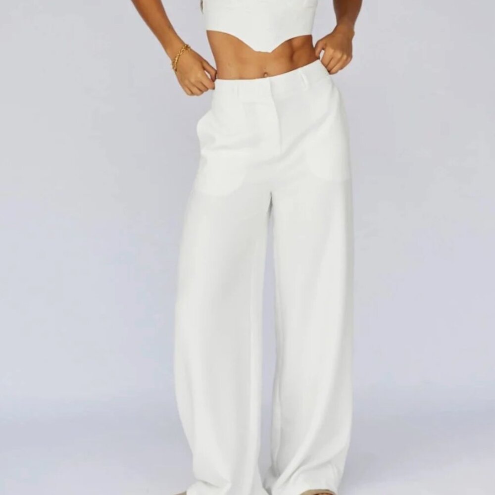 NWT SUNDAYS THE LABEL White High waist Suit Dress pants XSMALL